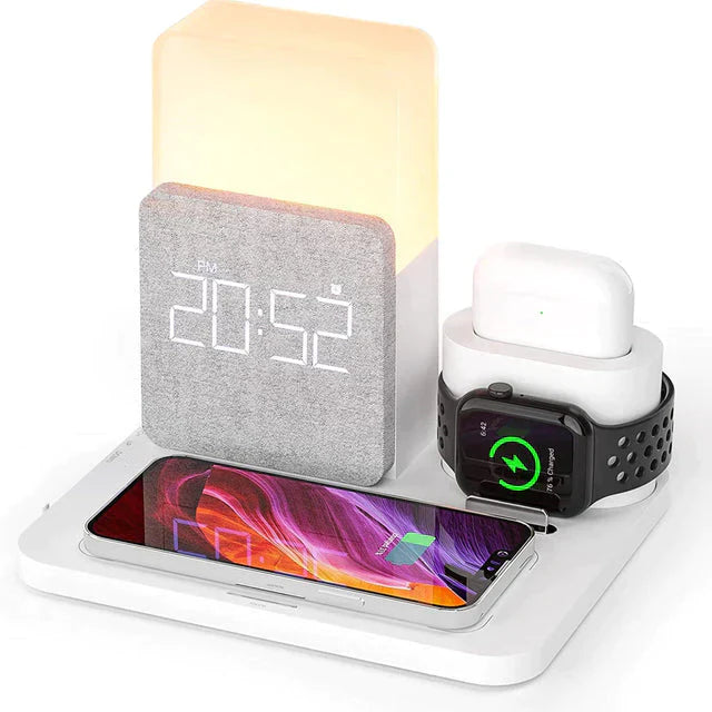 4 In 1 Fast Wireless Charger Station Alarm Clock with Lamp for Apple
