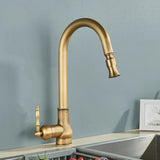 TimelessFlow - Antique Brass Kitchen Faucet with Swivel Spout