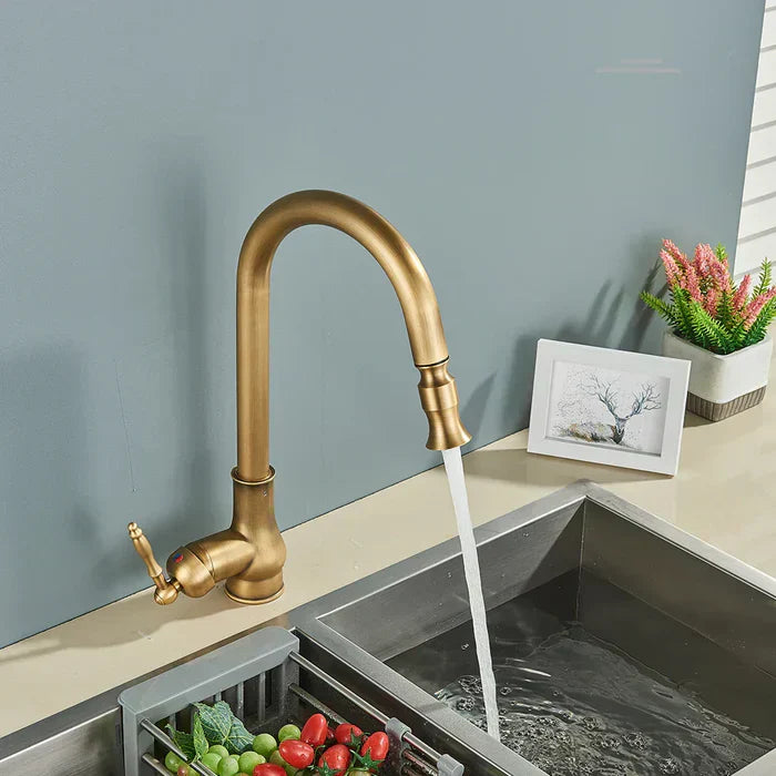 TimelessFlow - Antique Brass Kitchen Faucet with Swivel Spout
