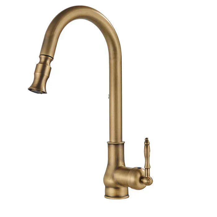 TimelessFlow - Antique Brass Kitchen Faucet with Swivel Spout
