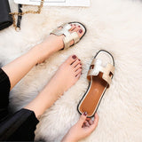 Stylish PU Leather Sandals with Comfortable Flat Sole – Perfect for Summer