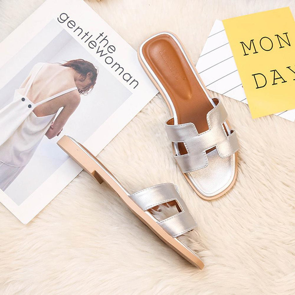 Stylish PU Leather Sandals with Comfortable Flat Sole – Perfect for Summer