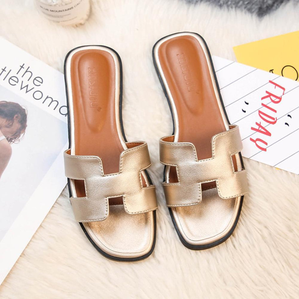 Stylish PU Leather Sandals with Comfortable Flat Sole – Perfect for Summer